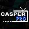 Casper Pro logo with a black background and white text, featuring a stylized television icon in white