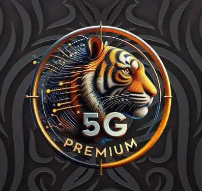 5G Premium IPTV logo with a tiger, showcasing a high-quality streaming experience with worldwide channel access.