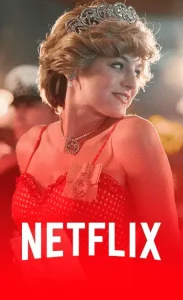 A woman wearing a red dress is smiling outdoors, showcasing her fashion style. A woman in a red dress is featured prominently, smiling and exuding confidence. The image includes text related to "NETFLIX," suggesting it may be part of a promotional poster. The woman accessorizes her outfit stylishly, and the outdoor setting adds a vibrant backdrop to the scene.