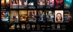 Kura IPTV home page showing live channels, movies, and Arabic series with gold icons and dark interface