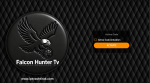 Falcon Hunter TV logo with a stylized eagle design, featuring an interface for activating an active code on a textured black background.
