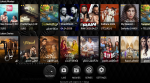 A grid of movie and TV show thumbnails featuring various titles in different languages, including Arabic and Telugu. The layout includes recent movies and shows, a countdown for an expiring account, and options for settings.